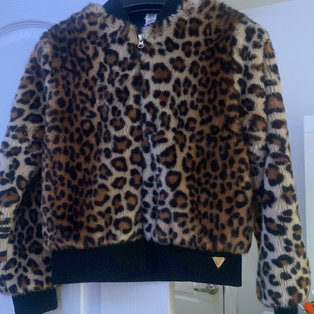 Guess faux fur cheetah print bomber jacket